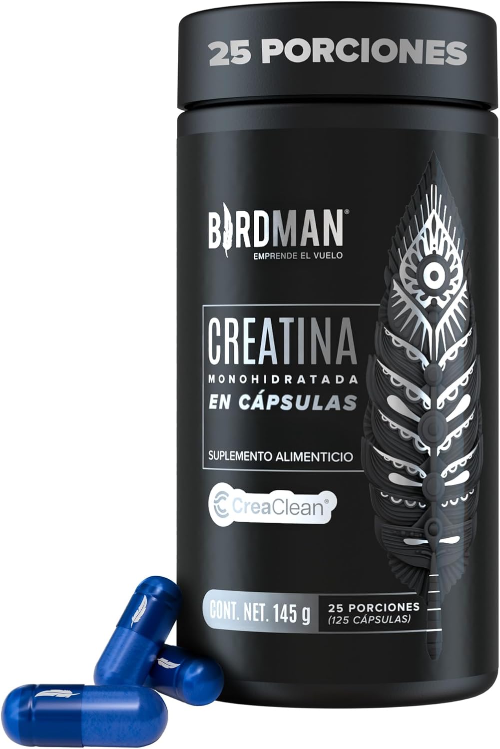 BIRDMAN Creatina Monohidratada de Alta Pureza en Cápsulas | Pre Workout y Post Workout | Sin Cafeína | Sin Gluten | Sin Azúcar | Sin Sabor