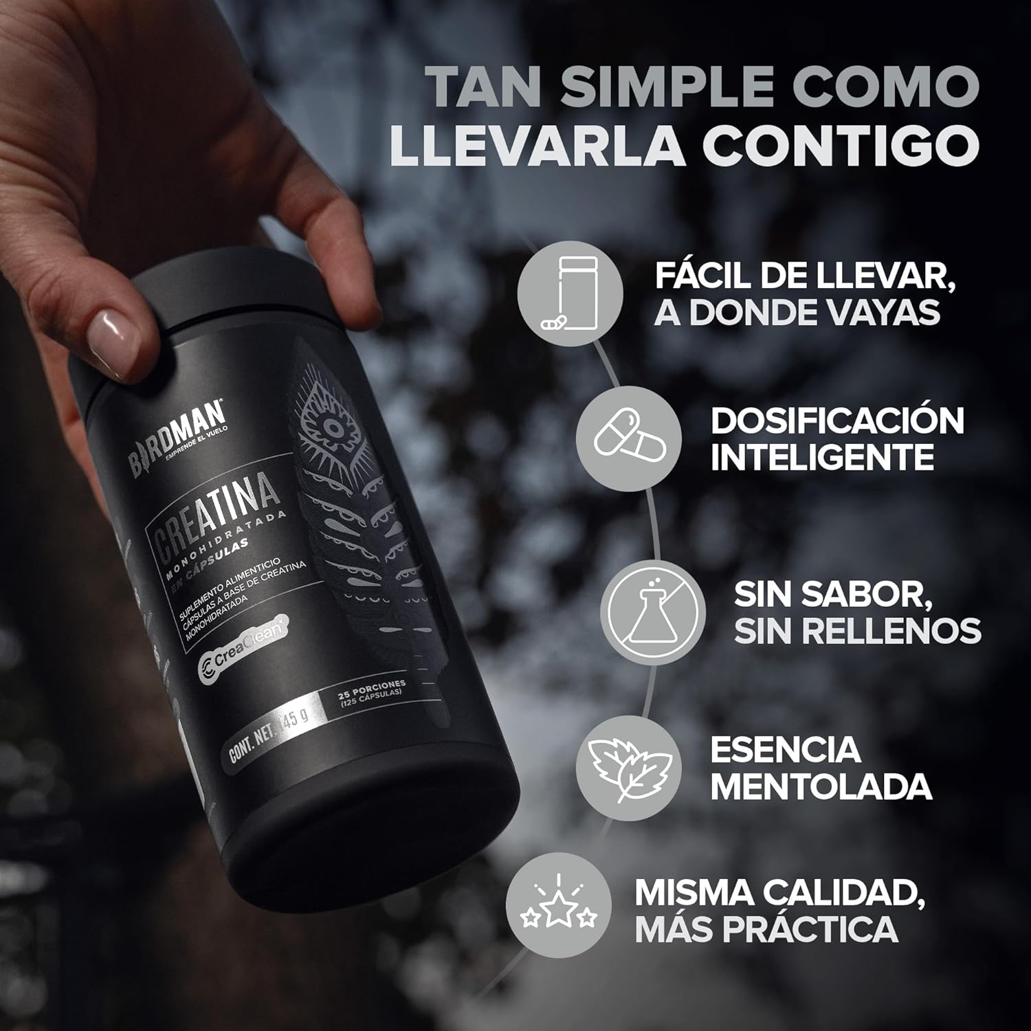 BIRDMAN Creatina Monohidratada de Alta Pureza en Cápsulas | Pre Workout y Post Workout | Sin Cafeína | Sin Gluten | Sin Azúcar | Sin Sabor