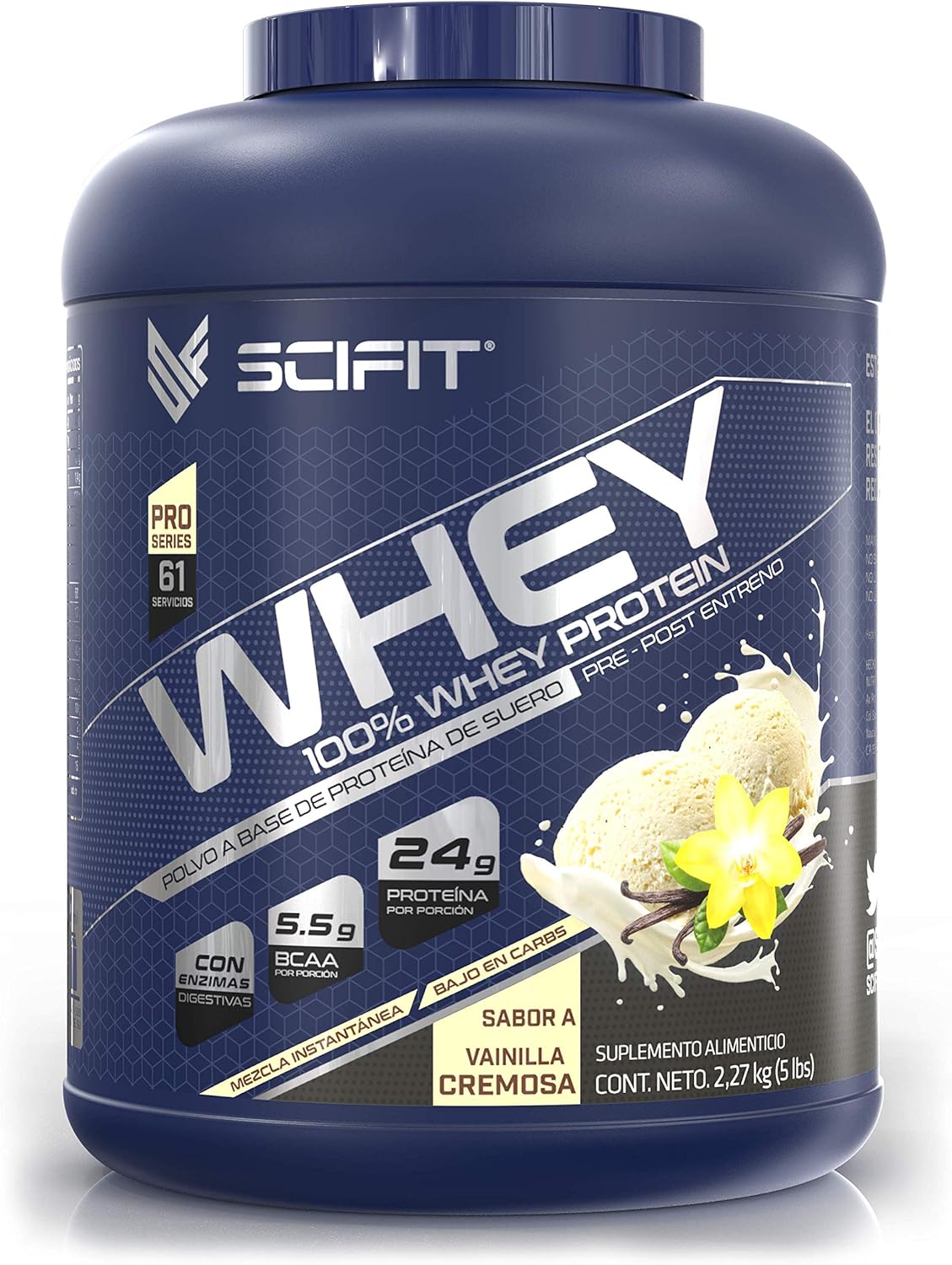 Scifit | Proteína Whey | 24 g de Proteína | 100% Whey Protein | 61 Servicios | Sabor Vainilla