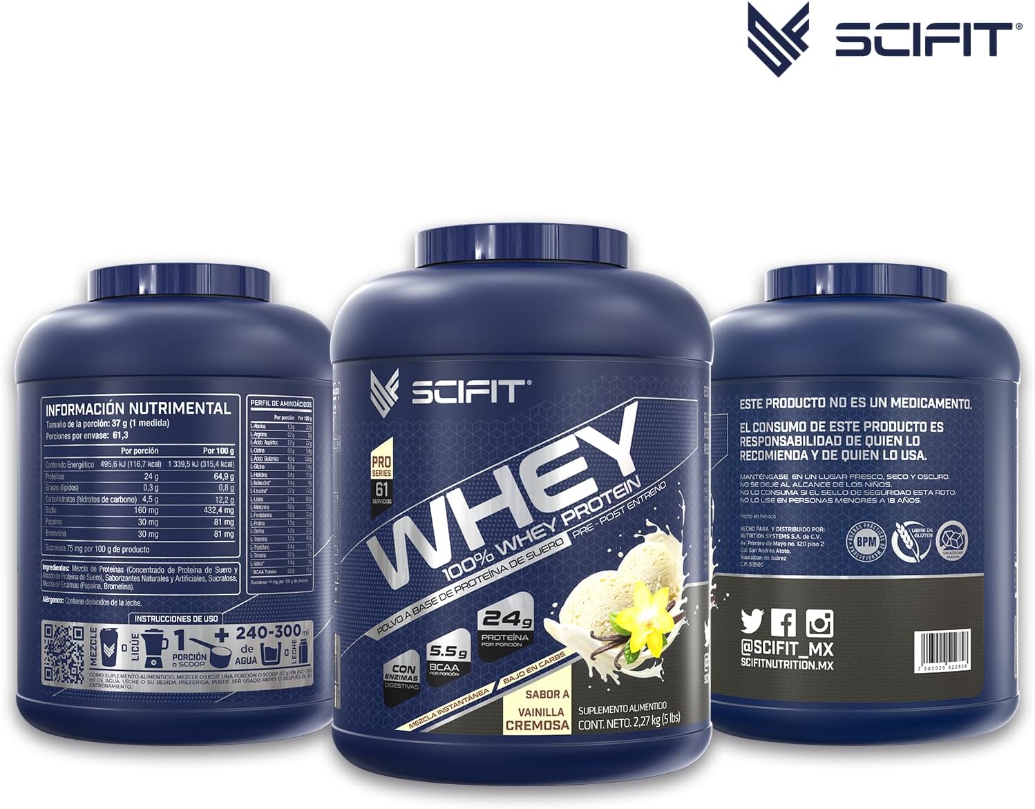 Scifit | Proteína Whey | 24 g de Proteína | 100% Whey Protein | 61 Servicios | Sabor Vainilla