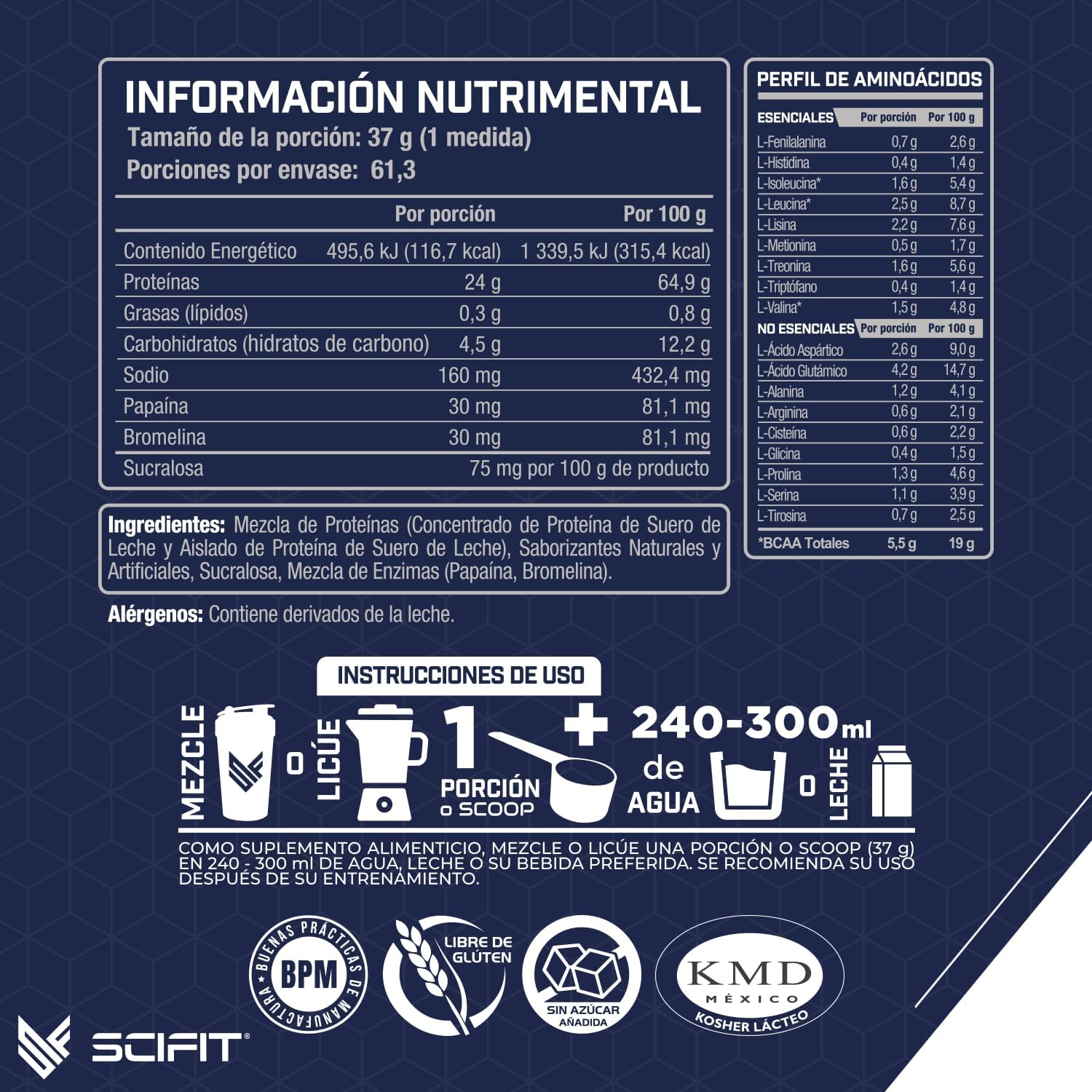 Scifit | Proteína Whey | 24 g de Proteína | 100% Whey Protein | 61 Servicios | Sabor Vainilla