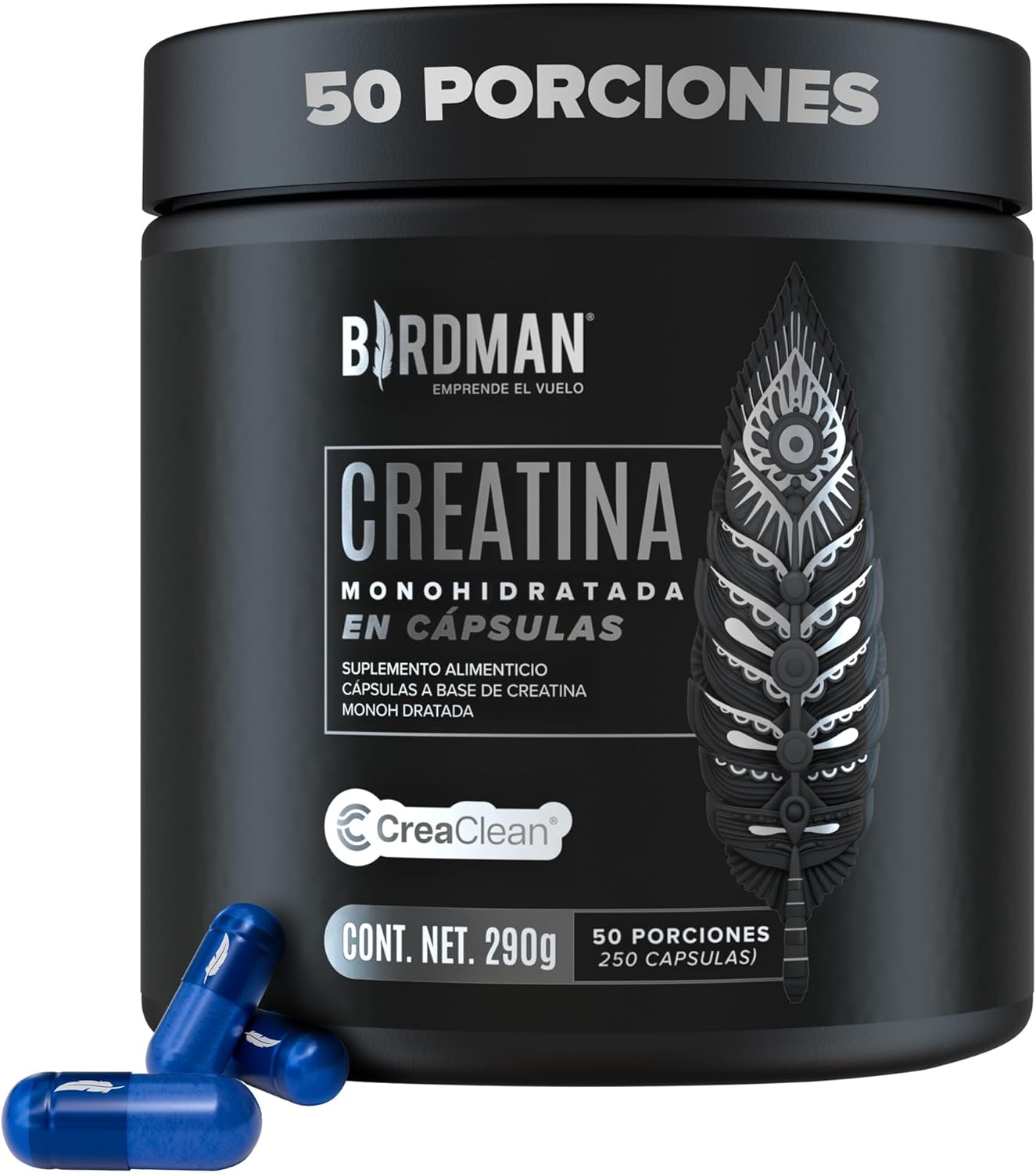 BIRDMAN Creatina Monohidratada de Alta Pureza en Cápsulas | Pre Workout y Post Workout | Sin Cafeína | Sin Gluten | Sin Azúcar | Sin Sabor