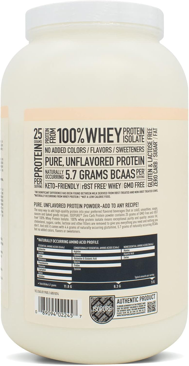 ISOPURE, Zero Carb, Proteína Whey, Sin Sabor, 3 Libras