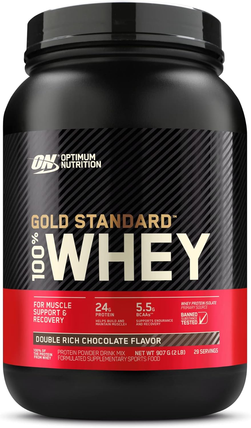 Optimum Nutrition Gold Standard 100% Whey, Proteína En Polvo Sabor Doble Chocolate, 2 Lb